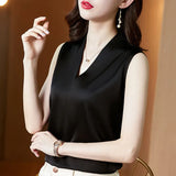 New Satin Simple Fashion V-Collar Slim Slim Inside Wearing A Vest