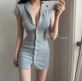 New V Neck Sexy Short Sleeve Spring Slim T Shirt Knitting Mini Party Bodycon Elegant Dress Dresses Vintage