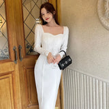 Women Elegant Slim Package Hip Dress Ladies New Long Sleeve Female Pencil Split Dress Vestidos
