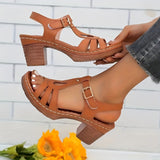 New Roman Sandals Summer Women's Large Car Sewing Toe Weaving Coarse High Heel
