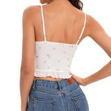 Tops Women Summer Tulip Pattern Lace Trim Bows Decoration Crop Top Sweet Girl Camis Kawaii