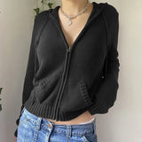 Zingj Hooded Zipper Cardigan Pocket Design Solid Color Sweater Coat Slim Short Style Top-Outfit