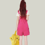 Red Rompers Woman Wide Leg Jumpsuit Denim Short Summer Fashion Plus Size Women Strap Jeans Overalls Jumpsuit Causal
