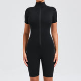 Zingj Belly Design Short Sleeve Zip Yoga Suit Women's Dance Sports Fitness Suit 50210- Outfit