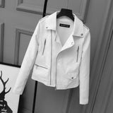 2021 New Spring Autumn Women Biker Leather Jacket Soft PU Punk Outwear Casual Motor Faux Leather White