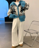 Deer Jacquard Hooded Knitting Zipper Cardigan- Outfit