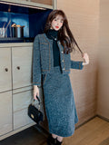 Winter Fashion Women's Tweed Suits Chic Chain Trim Long Sleeve Wool Short Jackets Coat And Skirt Outfits Two Piece
