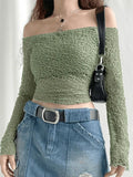 Off Shoulder Mesh Long Sleeve Blouse- Outfit