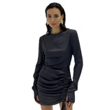 Zingj New Women's Long Sleeve Gloves Rope Satin Hanging Feeling Dress Sexy Temperament Package Hip Skirt-Outfit