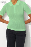 Summer Knitted Polo T shirts Women 2023 Purple Short Sleeve Sweater Elegant Tees Slim Tshirts For Women Sweater