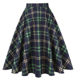 High Waist Plaid Casual Short Tunic Midi Skirt Blue Green Striped Women Plaid Checkered 50s 60s Vintage Skirts