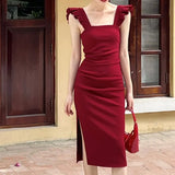 Women Elegant Sleeveless Midi Slim Dress Solid Office Lady One Piece Femme Fashion Vestidos