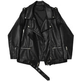Autumn Women Faux Soft Leather Loose Jacket Coat Turndown Collar Zipper Pu Motorcycle Overcoat Female Rivet Punk
