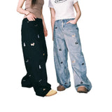 Puppy Embroidered Fashion Casual Jeans Men's Fashion Spring Couple Straight Trousers Loose Niche Casual