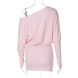 Solid Off Shoulder Long Sleeve Mini Dress-Outfit