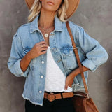 Spring Autumn Loose Street Hipster Women Denim Jacket Burrs Long Sleeve Short Denim Coat For Women Jeans Plus Size