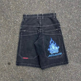 Pocket Embroidered Letter Print Jeans Men's Shorts Summer Vintage Super Wide-Legged Jeans 211-0-Outfit