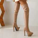Sexy Stiletto Women Over The Knee Boots Platform Super High Heel Thigh Boots PU Leather Pointed Toe Zipper Fall Winter