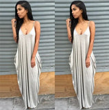 Summer New Sexy Spaghetti Strap Backless Deep V Neck Women's Maxi Dress Fashion Casual Solid Pocket Ladies Dresses