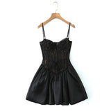 Black Lace Corset Style Satin Ball Gown Mini Dress- Outfit