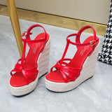 Zingj Shit Woven Twine Belt Women's Shoes Large Size Wedge Platform