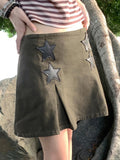 SUCHCUTE Harajuku Cargo Mini Skirts Women Y2K Low Waist Aesthetic Denim Skirt Korean Fashion Star Patchwork Streetwear