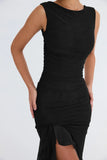Mesh Ruffle Sleeveless Midi Dress-Outfit