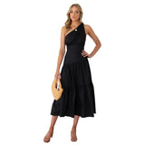 Zingj And Summer 2023 New Single Shoulder Knot Solid Color Fresh And Sweet Long Dress