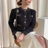Women O-neck Knitted Cardigans Single-breasted Slim Twisted Sweater Female 2020 Autumn O-neck Outwear