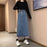 Zingj New Autumn Dress 2024 Women's Skirt High Waist Long Skirt Slit Jeans Skirt-Outfit