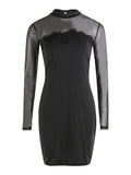 Women Dress Bandage Bodycon Applique Evening See through Party Mesh Spliced Short Mini Pencil Dress Summer Women Sexy