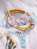 Blue Sheer Floral Lingerie Set- Outfit