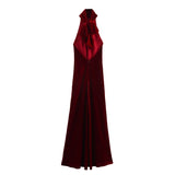 Women's Clothing 2025 Spring Festive Dress Hanging Neck Collar Silk Texture Dew Back