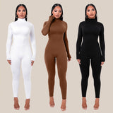 Color Women Rompers 2021 Long Sleeve Solid Turtleneck Skinny Bodycon Jumpsuit Fashion Fitness Casual One Piece