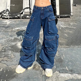 Zingj 2024 New Fashion High Waist Large Pocket Loose Casual Wide Leg Pants Women's