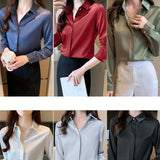 Spring Women's Shirts Satin Blouse for Women Long Sleeve Shirt Silk White Shirt OL Woman Solid Blouses Pullover Ladies