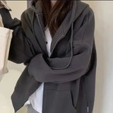 Solid Color Oversized Zip Up Loose HoodieOutfit
