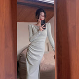 Dress For Women Elegant Midi Bodycon Dress Office Ladies Solid Clothing Femme Fashion Summer