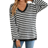 Women's Wear 2025 Winter Casual Ladies V-Neck Loose Striped Long Sleeve