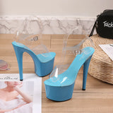 Zingj Korean Version Of The Night Club Car Model Shoes Super High Heels 17 Cm Thin Heel Waterproof Table Sandal Transparent Crystal