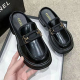 Bag Head Half Slippers Women 2025 Autumn New Round Head Thick Soles To Wear Cold