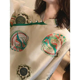A New Retro National Style Imitation Silk Printing Pearl Button Slanted Chinese-Style Trimmed Blouse In