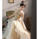 Champagne Evening Dress Female Banquet Temperament High Tuxeds Host High Sense Light Luxury Niche High-End Performance