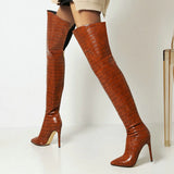 Sexy Stiletto Women Thigh Boots Stone Print Zipper Over The Knee Boots Ladies Pointed Toe Autumn Winter Shoes Big Size