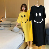 Happy Smile Face Pattern O Neck Short Sleeves Home Plus Size Cotton Nightowns for Women One Piece