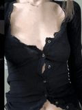 Lace Trim Buttoned Knit Top- Outfit