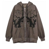 Y2k Tops Letter Print Grunge Goth Oversized Zip-Up Hoodies Streetwear Harajuku Hip-hop Kawaii Women