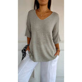 Casual Sweater Basic Thin V-Neck Seven-Sleeve Solid Female Bottoming Shirt Ice Cream