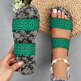 Zingj Plus Size Flat Slippers Female Summer Wear One-Drag Hollow-Out Fashion Print Casual Beach