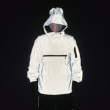 2024 Functional Style Dazzling Reflective Work Jacket Male Ins Hooded Jacket Half Zip Blazer-Outfit